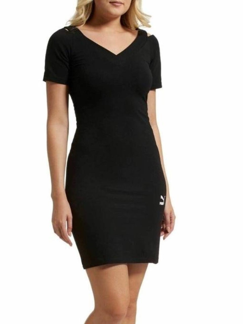 Puma Classics T7 Black Cold-Shoulder Mini Dress, women’s Large NWT